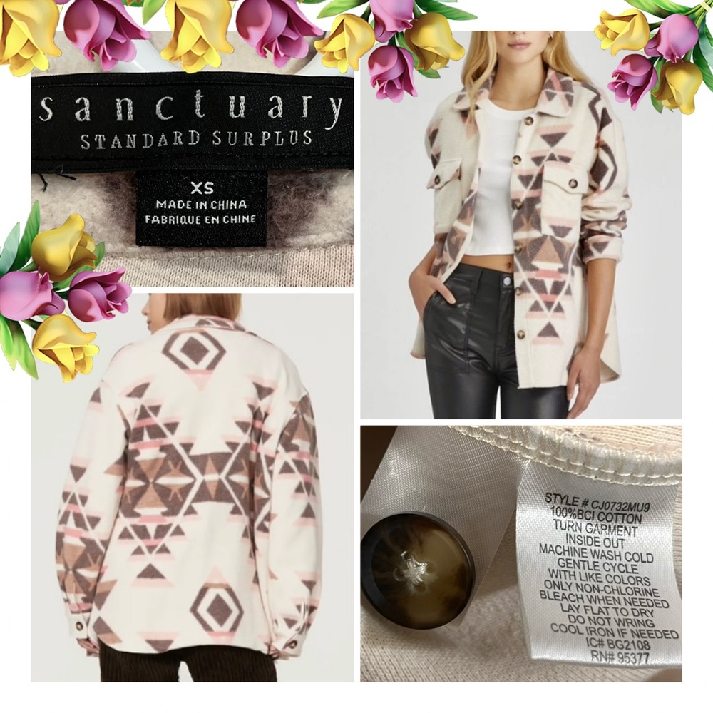 Sanctuary Southwestern Yellowstone Aztec 100% Cotton Shirt Jacket Shacket SZ XS
